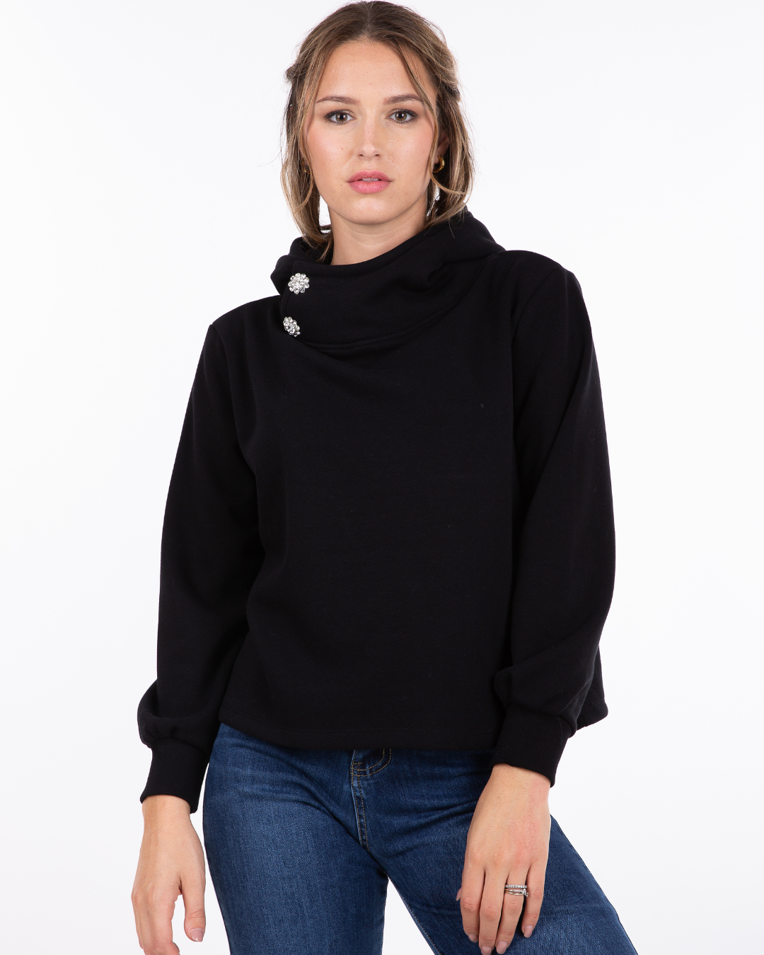 Poleron Collo Strass Capucha